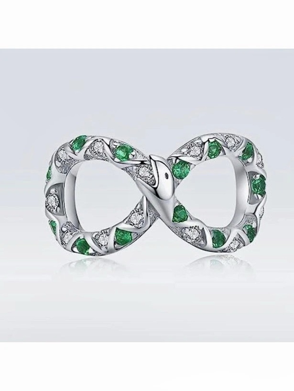 .925 Silver Infinity Snake Medallion Charm Silver & Green
